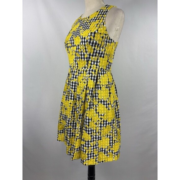 1901 Nordstrom Sundress Dress Black White Gingham Yellow Embroidered 8 Petite - Picture 2 of 12